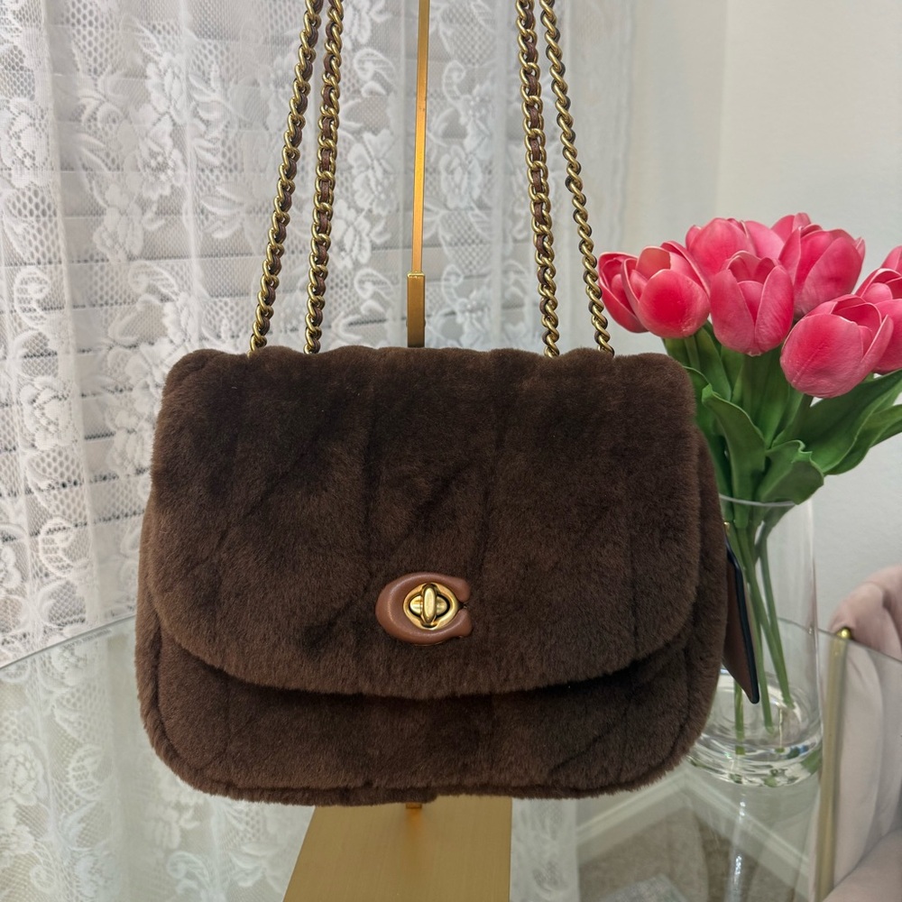 Coach Pillow Madison Shearling Bag Brown Chain Shoulder Flap Luxury